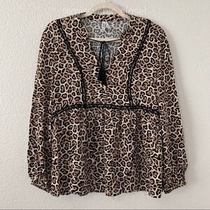 Mudd Cheetah Print Tassel Peasant Top, Juniors XL